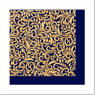 Regal gold and blue intricate pattern Posters and Art